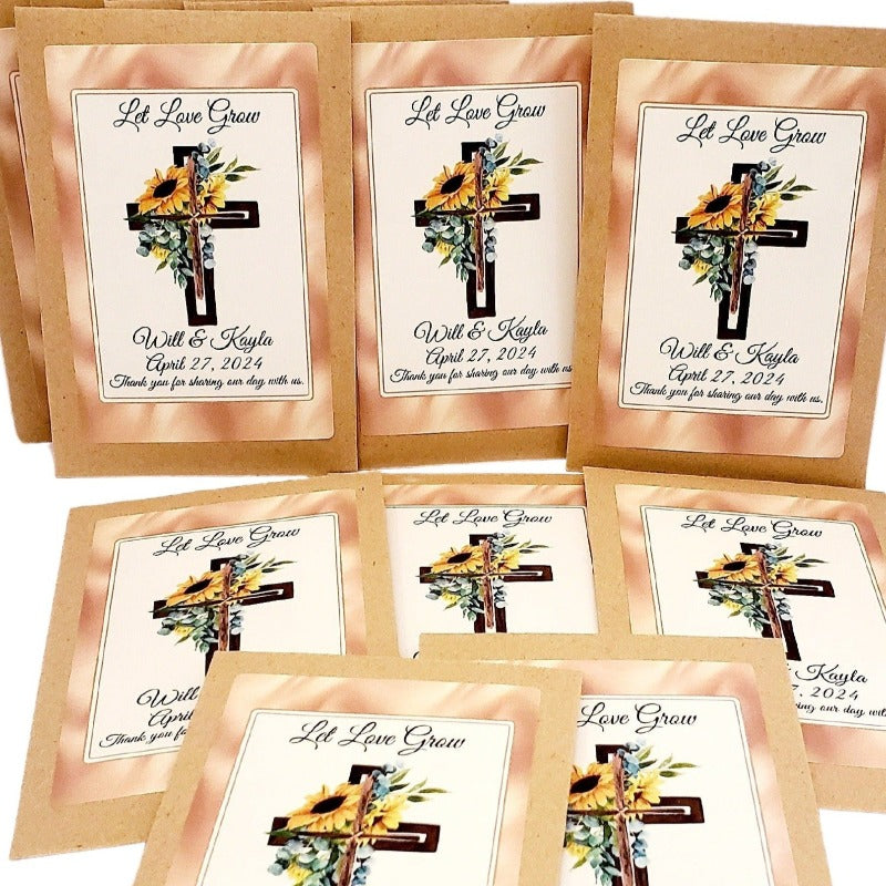 Let Love Grow Elegant Cross Sunflower Seed Packet Favors