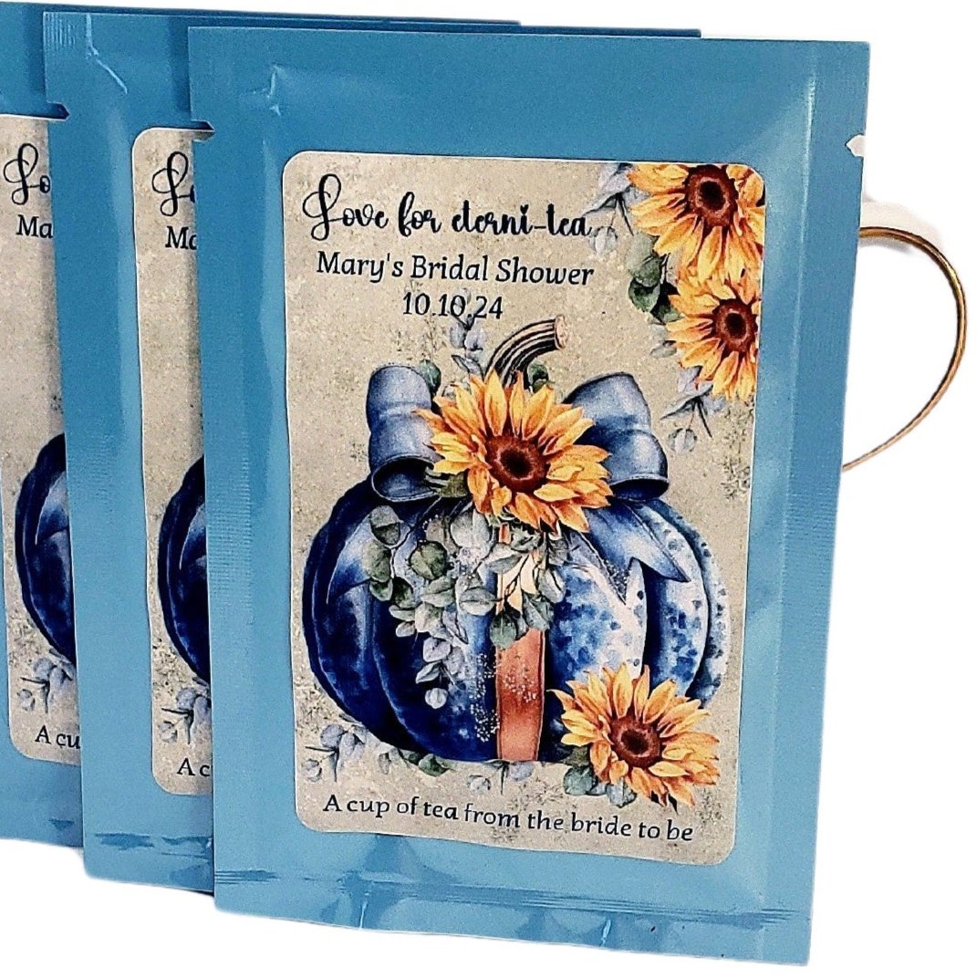 Fall Blue Pumpkin and Sunflower Themed Tea Party Favors