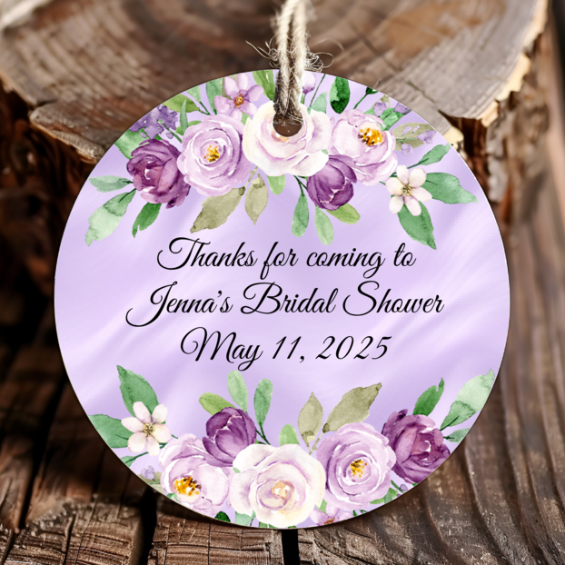 Personalized Purple Floral Round Thank You Favor Tags