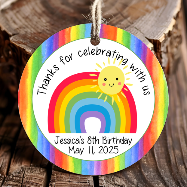 Personalized Rainbow Round Thank You Favor Tags
