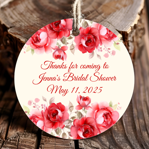 Personalized Red Floral Round Thank You Favor Tags