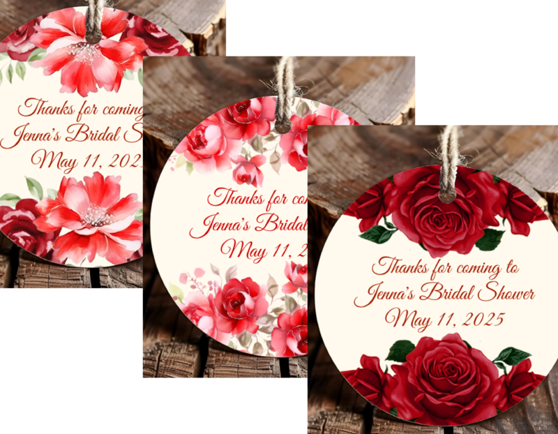 Personalized Red Floral Round Thank You Favor Tags