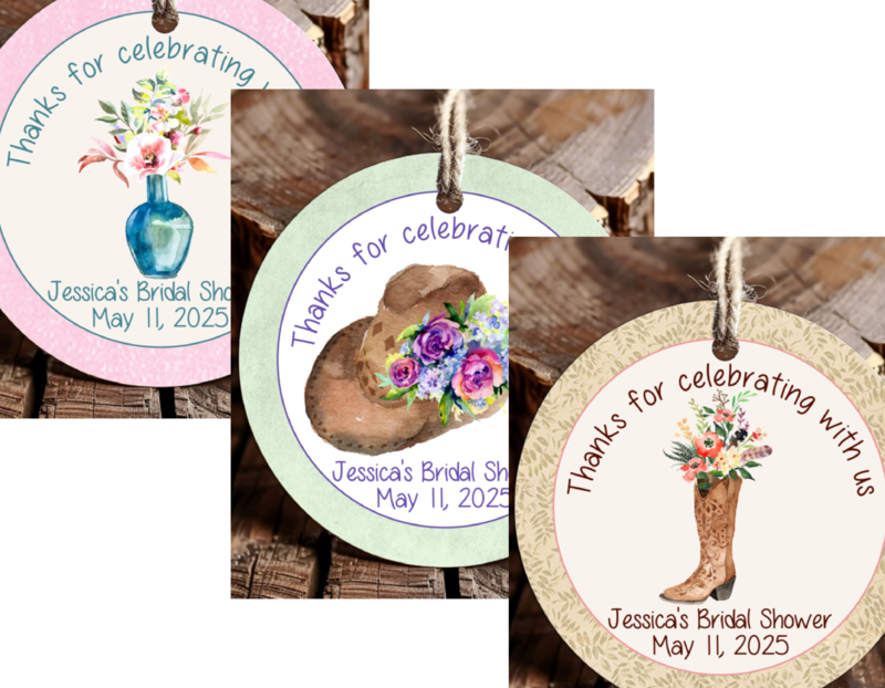 Personalized Rustic Floral Round Thank You Favor Tags