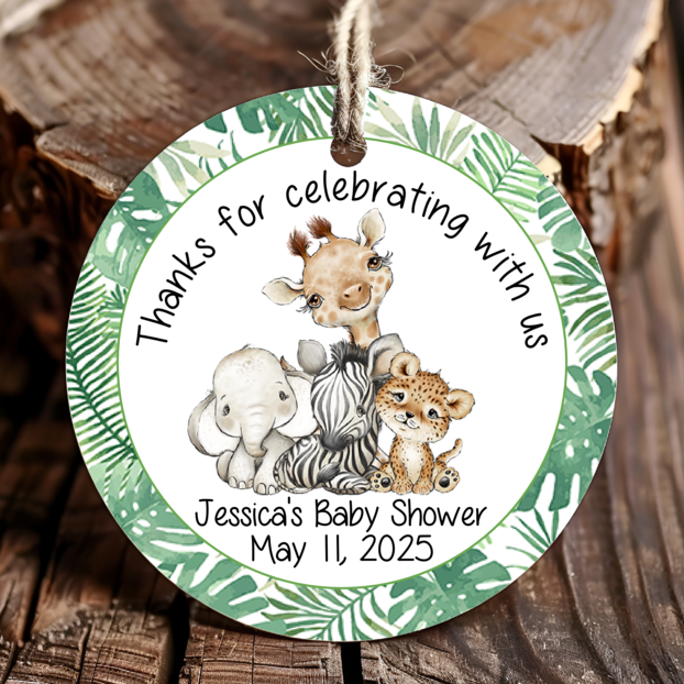 Personalized Jungle Safari Animal Round Thank You Favor Tags