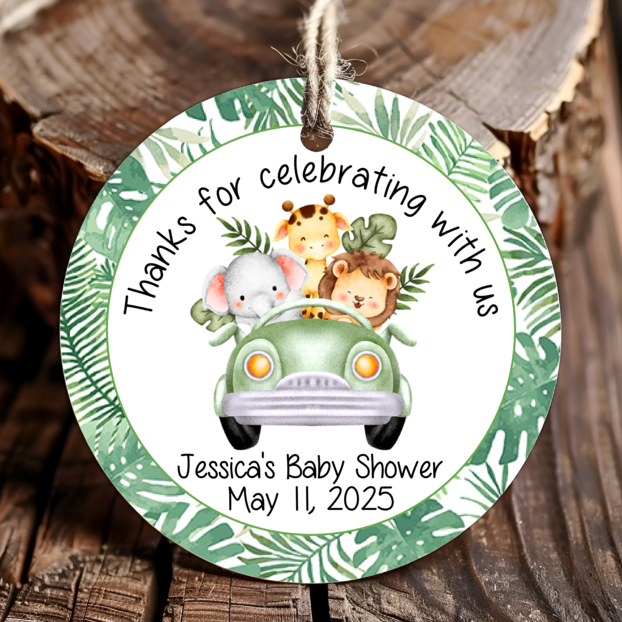 Personalized Jungle Safari Animal Round Thank You Favor Tags