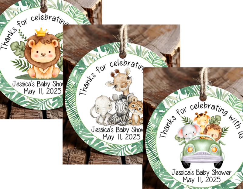 Personalized Jungle Safari Animal Round Thank You Favor Tags