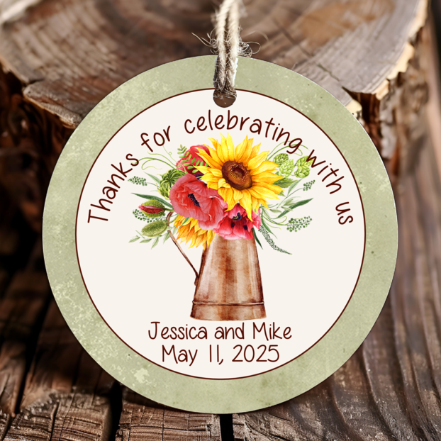 Personalized Sunflower Round Thank You Favor Tags