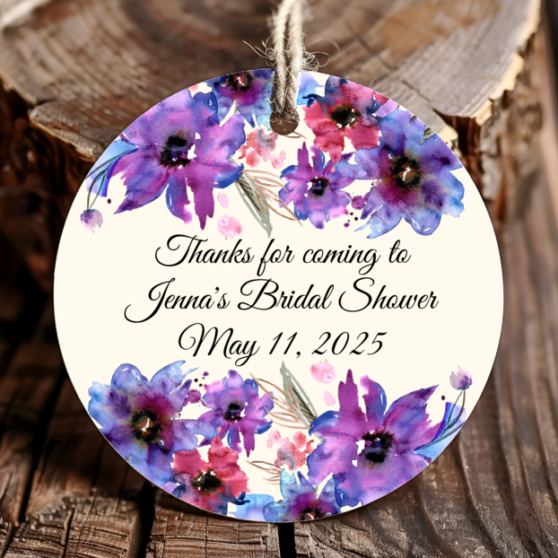 Personalized Purple Floral Round Thank You Favor Tags
