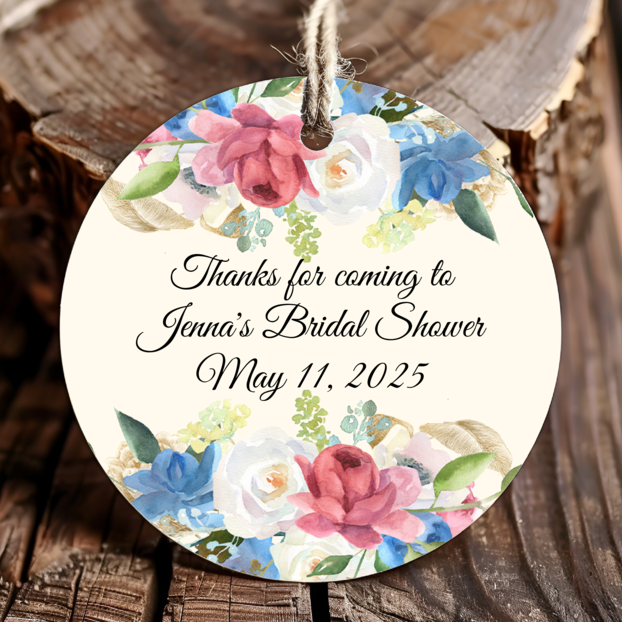 Personalized Top and Bottom Floral Round Thank You Favor Tags