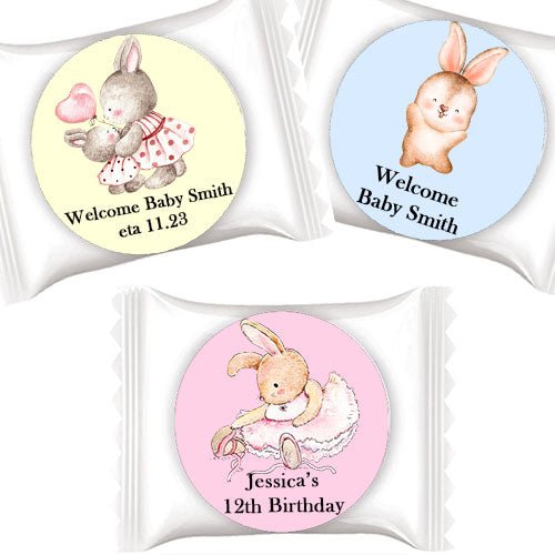 50 Personalized Bunny Rabbit Individual Mint Favors - Favors Today