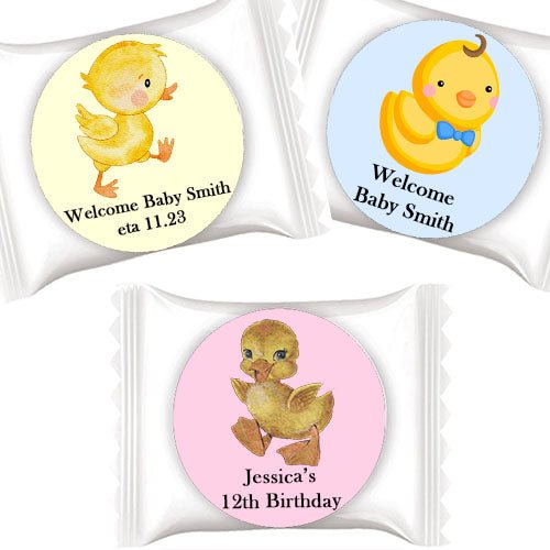 50 Personalized Duck Rubber Duckie Individual Mint Favors - Favors Today