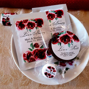 50 Personalized Red Crimson Dark Red Burgundy Floral Individual Mints - Favors Today