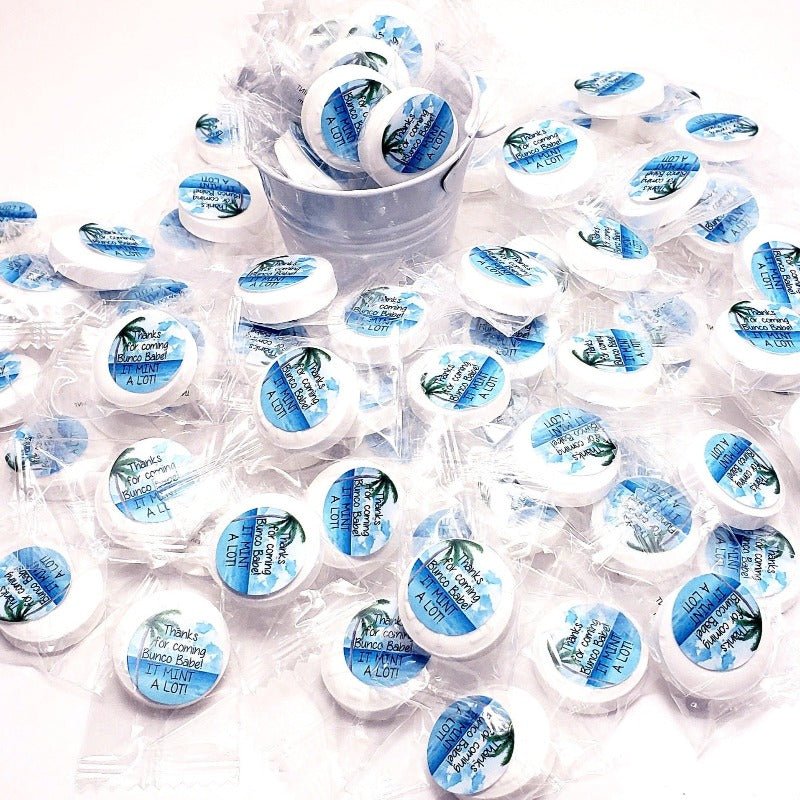 50 Personalized Tropical Beach or Luau Mint Party Favors - Favors Today