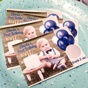 Add Your Photograph Personalized Birthday Party Scratch Off Game Cards - Favors Today