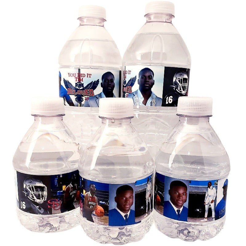 Add 5 Photographs Personalized Waterproof Water Bottle Labels