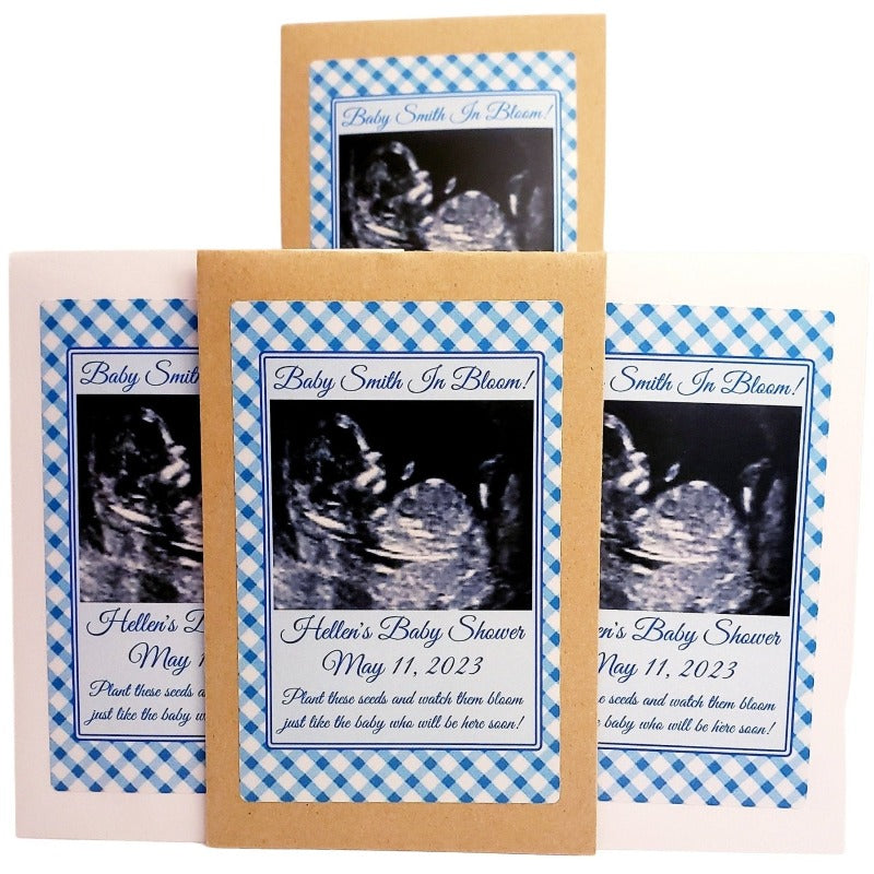 Add Your Sonogram Photo Boy Baby Shower Seed Packet Party Favors - Favors Today