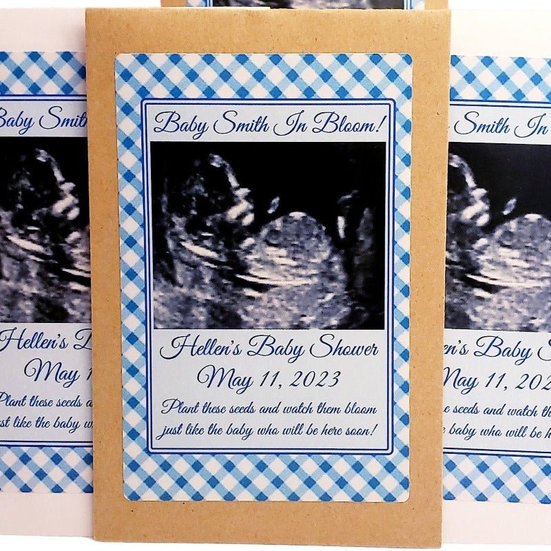 Add Your Sonogram Photo Boy Baby Shower Seed Packet Party Favors - Favors Today