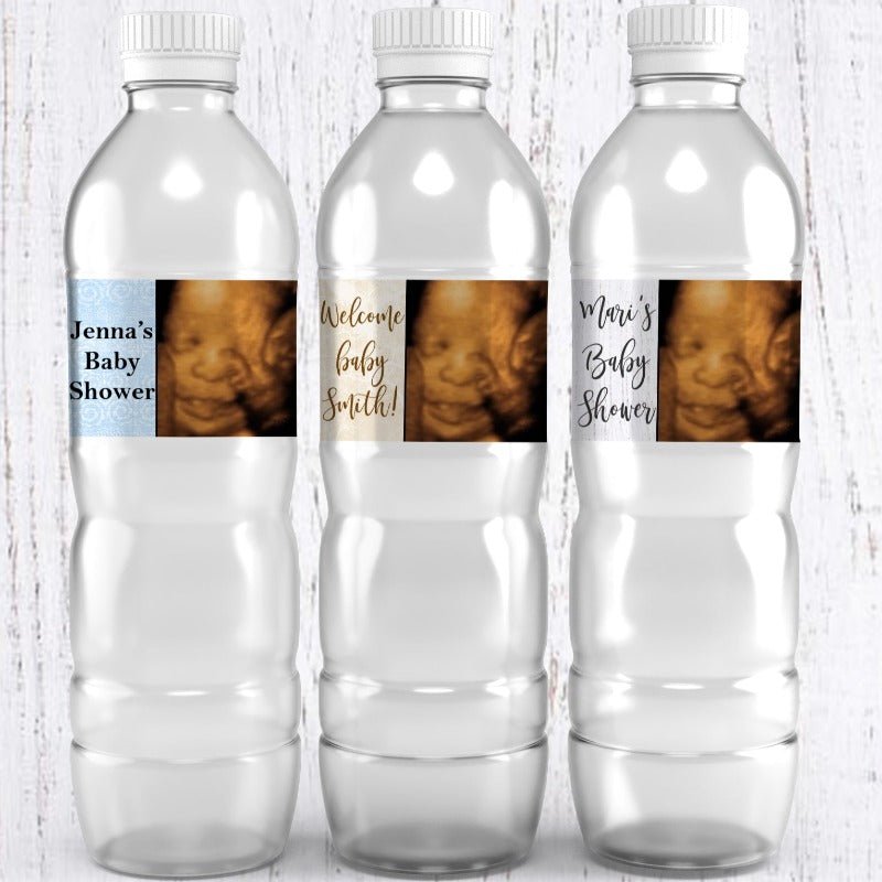 Add Your Sonogram Photo Personalized Water Bottle Labels Many Colors - Favors Today