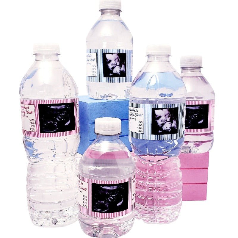 Add Your Sonogram Photo Personalized Water Bottle Labels Many Colors - Favors Today