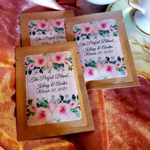 Blush Pink Coral Peach Floral Tea Bag Party Favors Many Options - Favors Today