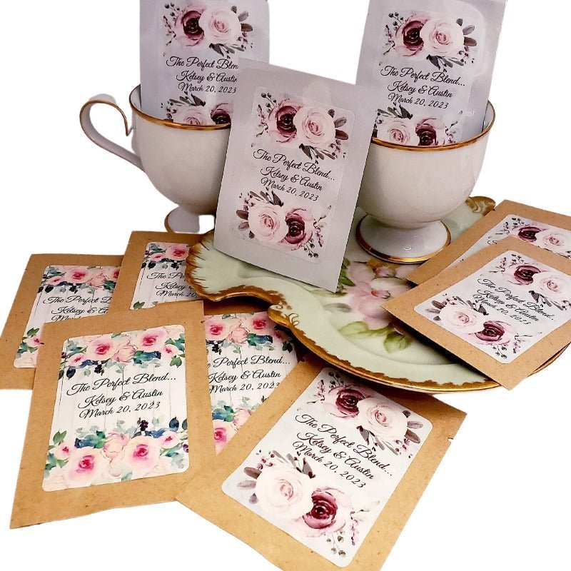 Blush Pink Coral Peach Floral Tea Bag Party Favors Many Options - Favors Today