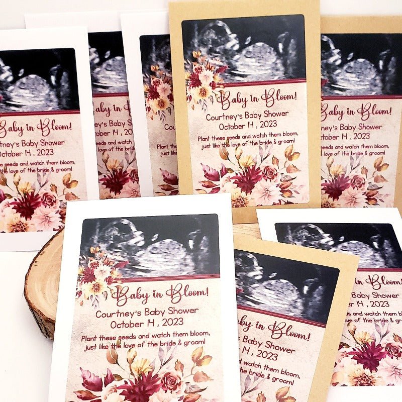 Custom Rustic Fall Sonogram Baby Shower Personalized Seed Party Favors - Favors Today