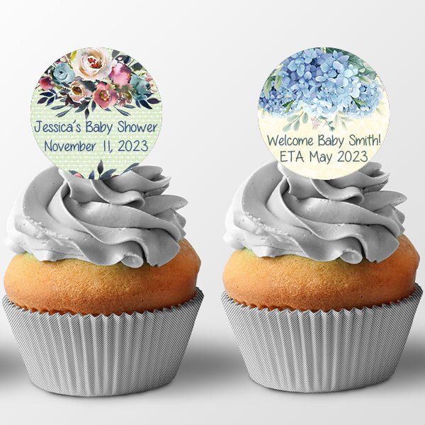 Personalized Blue Floral Design Cupcake Toppers Food Picks - Favors Today