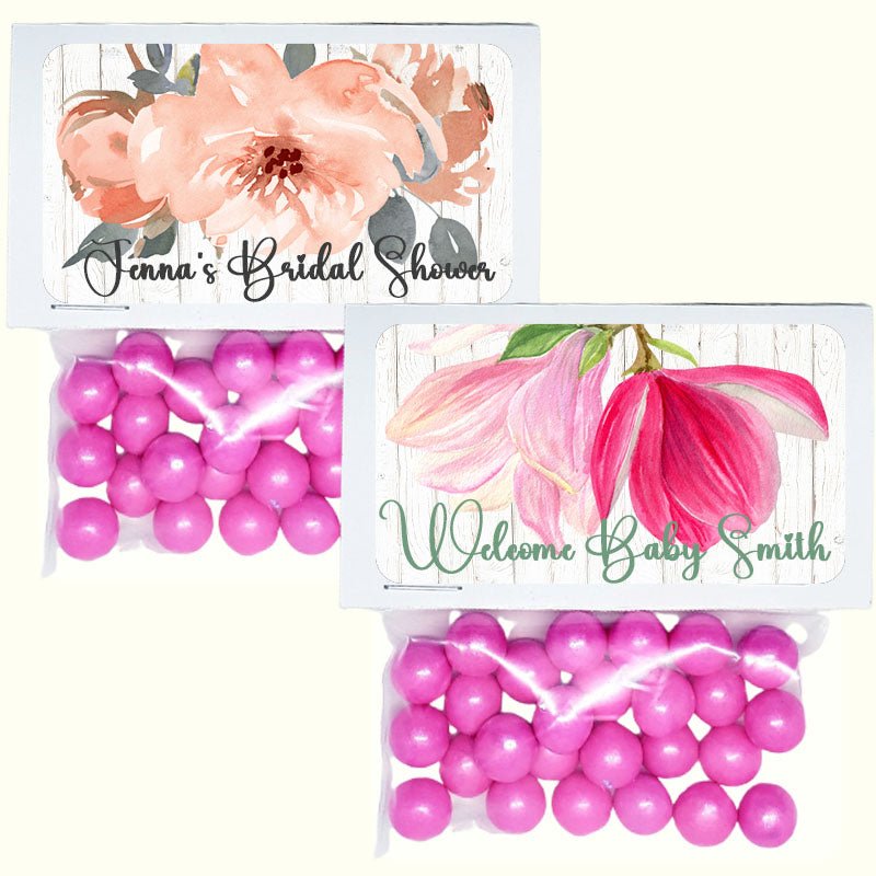 Personalized Blush Pink Coral Peach Floral Custom Treat Favor Bag Toppers - Favors Today