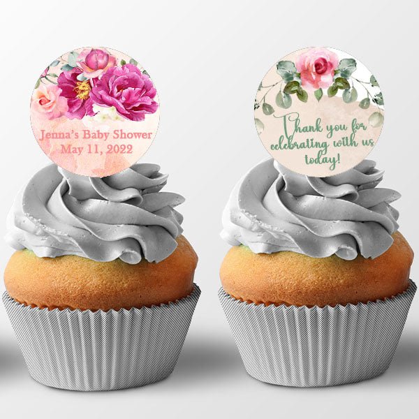 Personalized Blush Pink Coral Peach Floral Design Cupcake Toppers Food Picks - Favors Today
