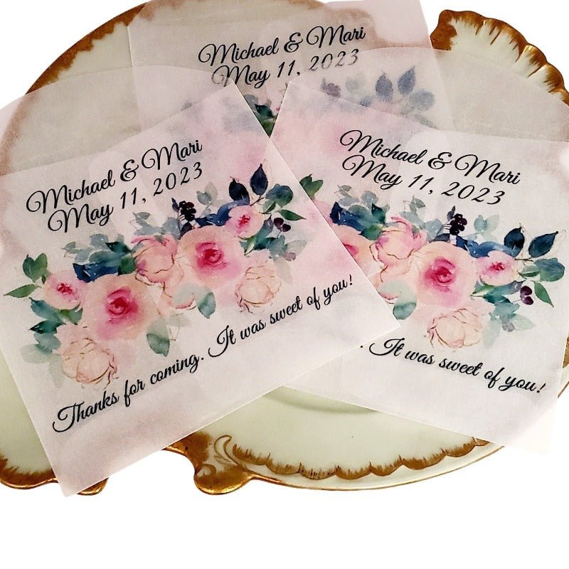 Personalized Blush Pink Coral Peach Floral Design Glassine Favor Bags - Favors Today