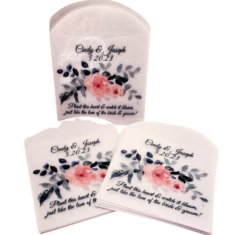 Personalized Blush Pink Coral Peach Floral Design Glassine Favor Bags - Favors Today