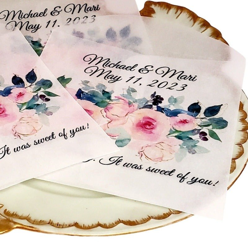 Personalized Blush Pink Coral Peach Floral Design Glassine Favor Bags - Favors Today