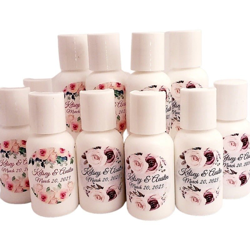 Personalized Blush Pink Coral Peach Floral Hand Lotion Party Favors