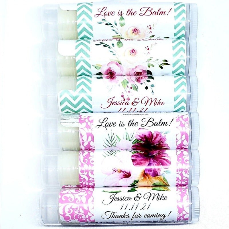 Personalized Blush Pink Coral Peach Floral Lip Balm Chap Stick Party Favors - Favors Today