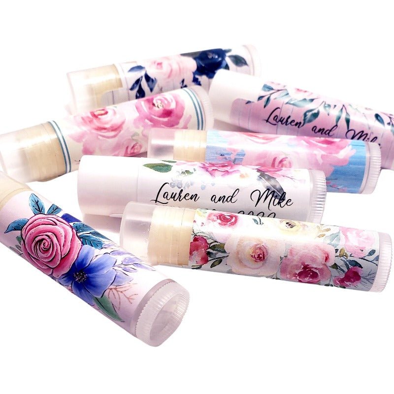 Personalized Blush Pink Coral Peach Floral Lip Balm Chap Stick Party Favors - Favors Today