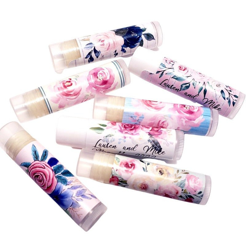 Personalized Blush Pink Coral Peach Floral Lip Balm Chap Stick Party Favors - Favors Today