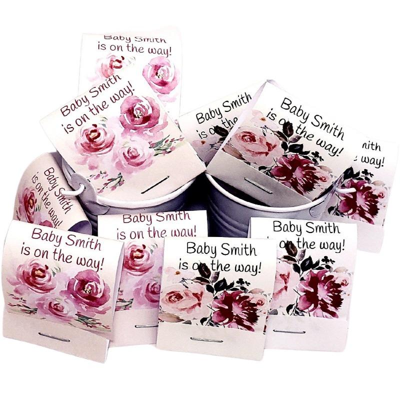 Personalized Blush Pink Coral Peach Floral Matchbook Mint Party Favors - Favors Today