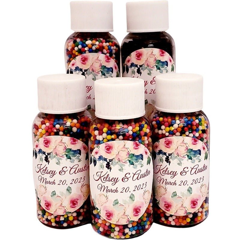 Personalized Blush Pink Coral Peach Floral Nonpareil Sprinkle Favors - Favors Today