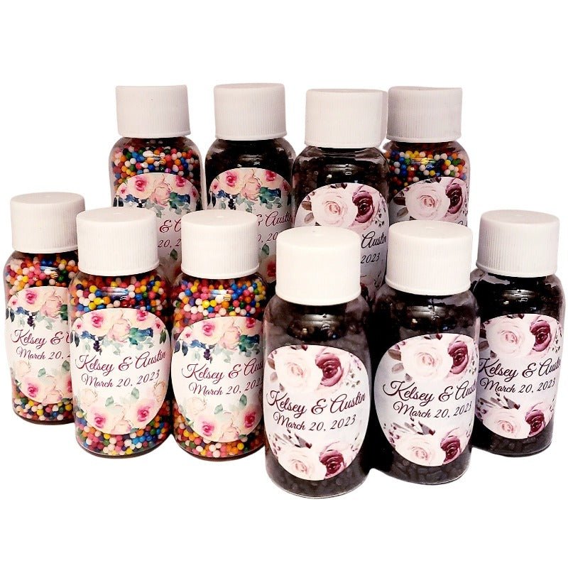 Personalized Blush Pink Coral Peach Floral Nonpareil Sprinkle Favors - Favors Today