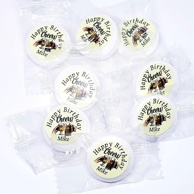 Personalized Cheers and Beers Adult Birthday Party Individual Mint Favors - Favors Today