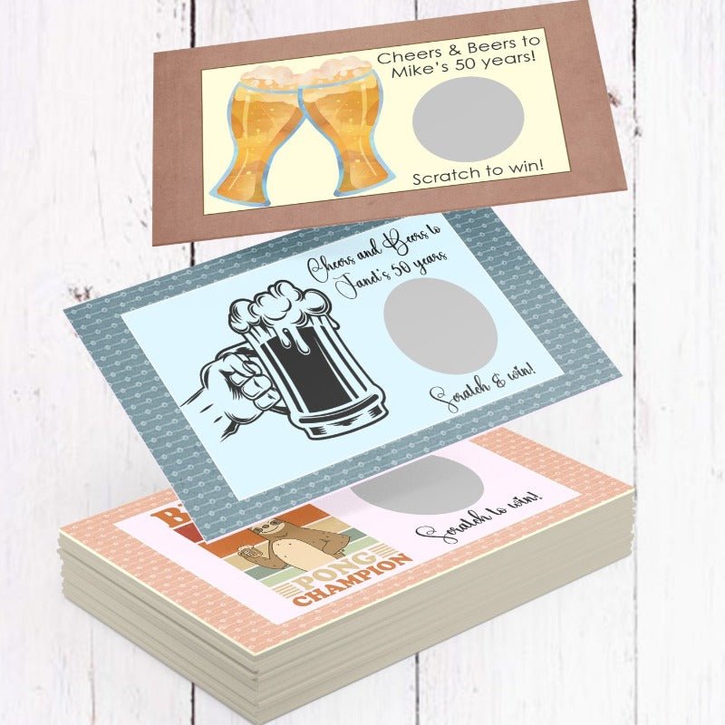 Personalized Cheers and Beers Adult Party Scratch Off Game Cards - Favors Today