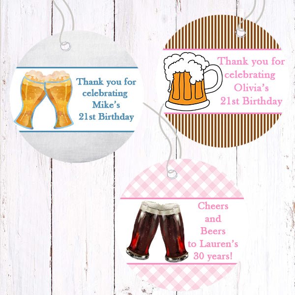 Personalized Cheers and Beers Adult Thank You Favor Tags - Favors Today