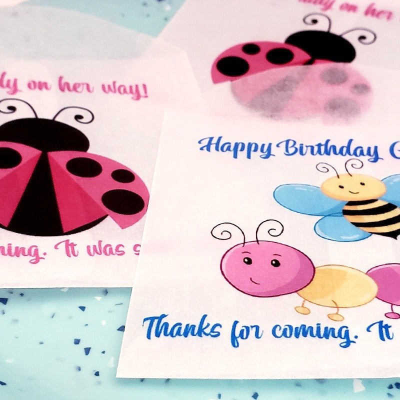 Personalized Cute Bug Ladybug Caterpillar Glassine Party Favor Bags - Favors Today