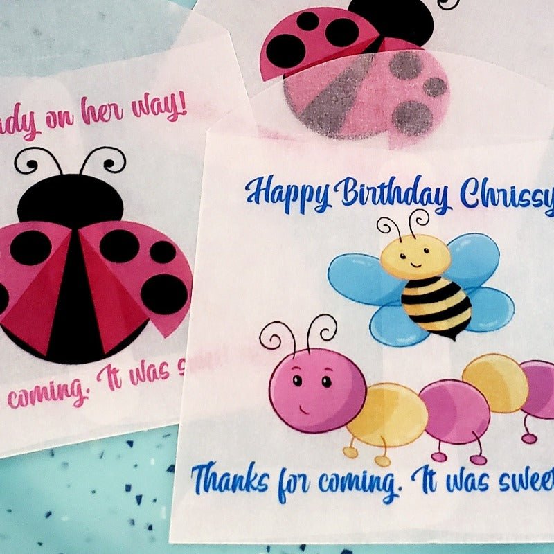 Personalized Cute Bug Ladybug Caterpillar Glassine Party Favor Bags - Favors Today