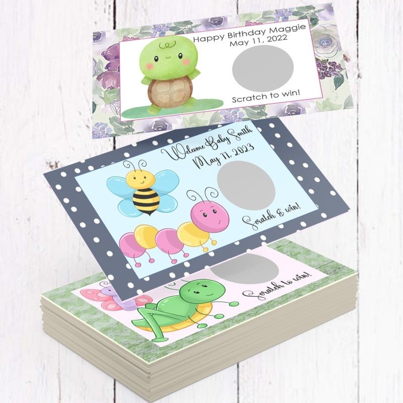 Personalized Cute Bug Ladybug Caterpillar Scratch Off Game Cards - Favors Today