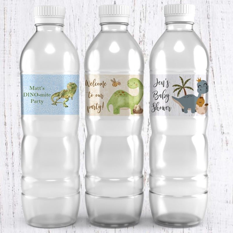 Personalized Dinosaur Waterproof Water Bottle Labels Many Options - Favors Today