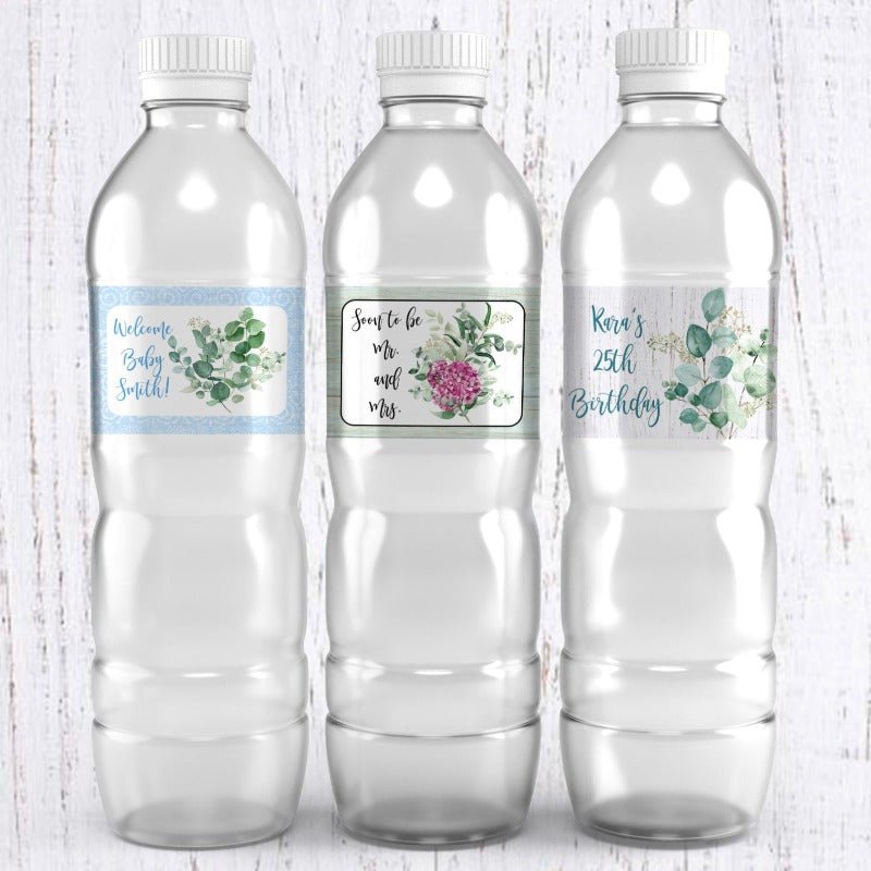 Personalized Eucalyptus Greenery Waterproof Water Bottle Labels - Favors Today
