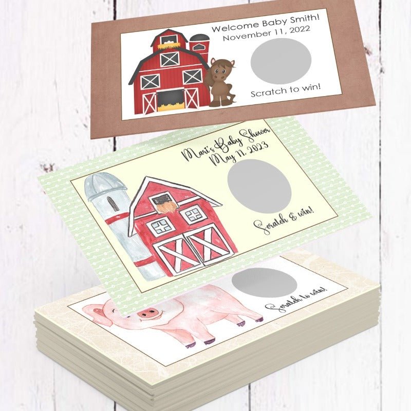 Personalized Farm Animal Tractor Scratch Off Game Cards - Favors Today