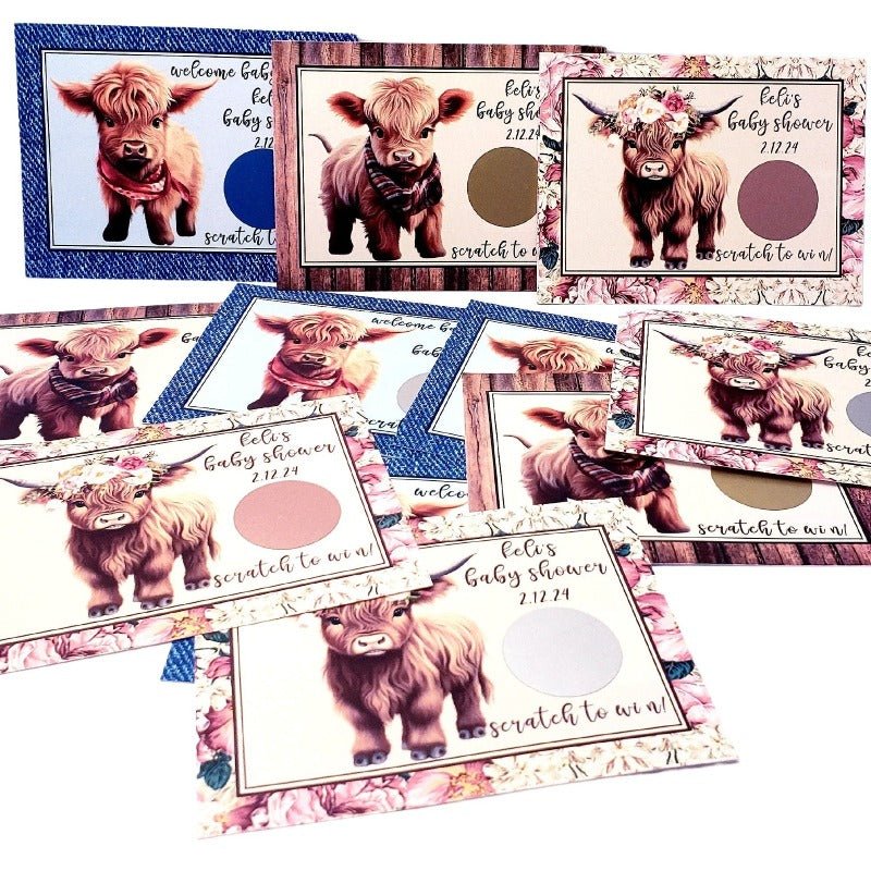Personalized Highland Cow Scratch Off Game Cards - Favors Today