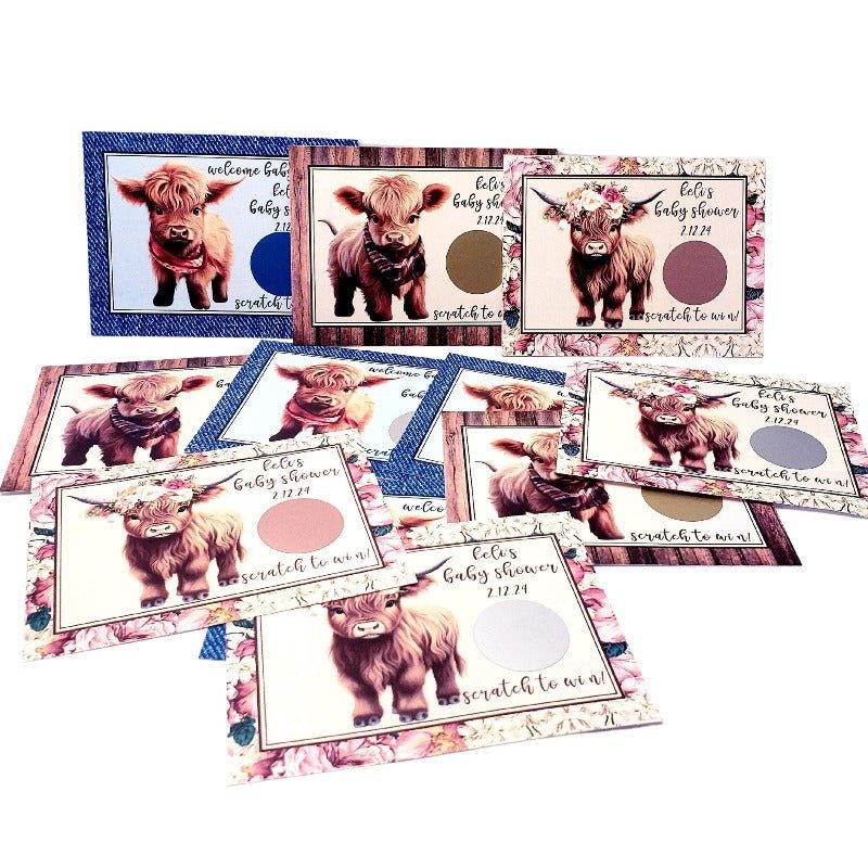 Personalized Highland Cow Scratch Off Game Cards - Favors Today